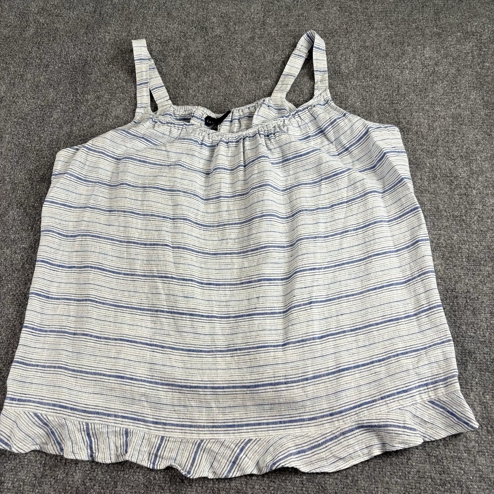 Lane Bryant Tank Top Women 22 Blue Stripe Linen Blend Classic Cottagecore Beachy